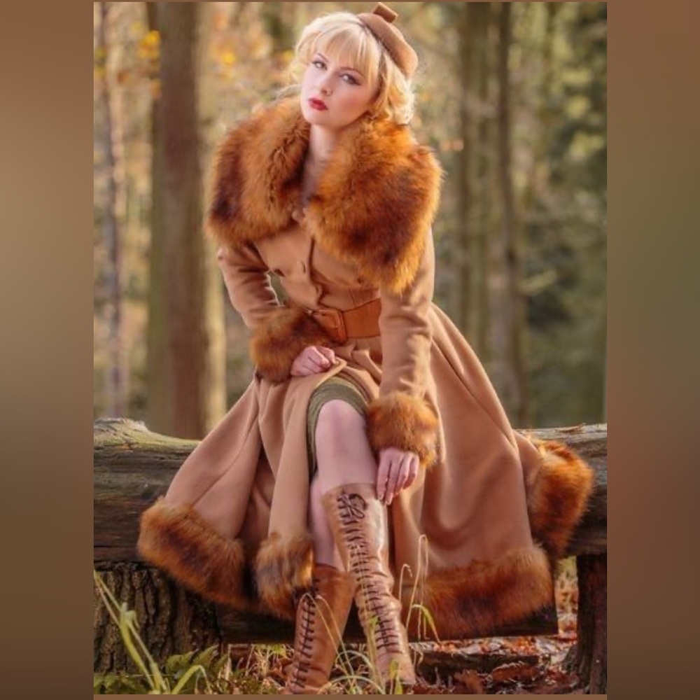 Collectif Pearl Brown Faux Fur Trim Coat